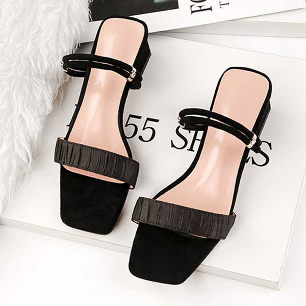 

teahoo 2020 new summer fashion dual purpose women sandals simple open toe back strap women roman shoes square heel single shoes, Black
