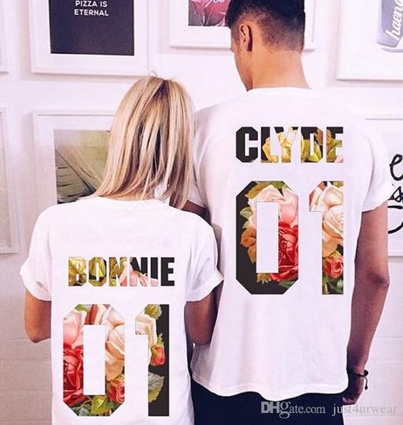 

lovers t-shirts clothing clyde bonnie print tshirts lover summer crew neck short sleeve, White;black