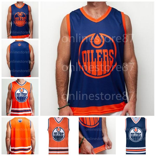 

2019-20 edmonton oilers hockey tank blue yellow vest customize any number and name hocke jersey, Black
