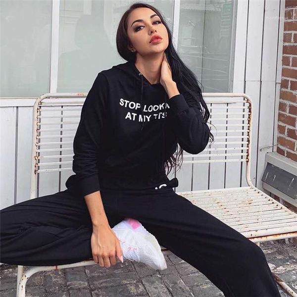 

letter hoodies couple slooking at my tits hooded neck pocket sweatshirts woman fashion clothes womens loose autumn, Black