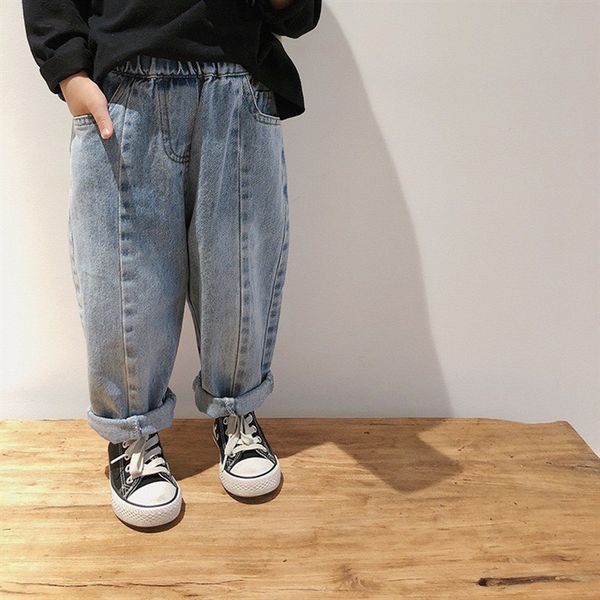 

fall kids boys girls jeans denim trousers korean jeans girls boys loose casual denim pants long trousers children clothes, Blue