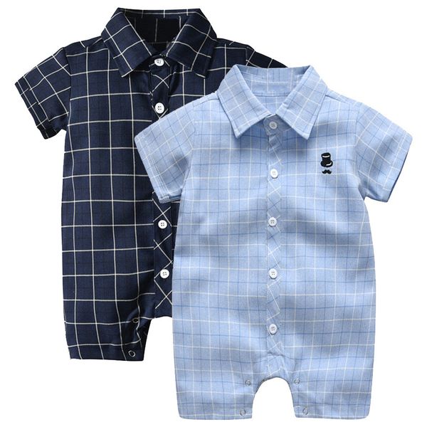 

infant baby boys rompers clearance short sleeve 100%cotton overalls newborn clothes roupas de bebe gentleman plaid print jumpsuit, Blue