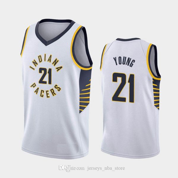 

New Men's Jersey Thaddeus Young Basketball Jerseys Indiana Pacers White Yellow 2019-20 Statement City Icon Jersey