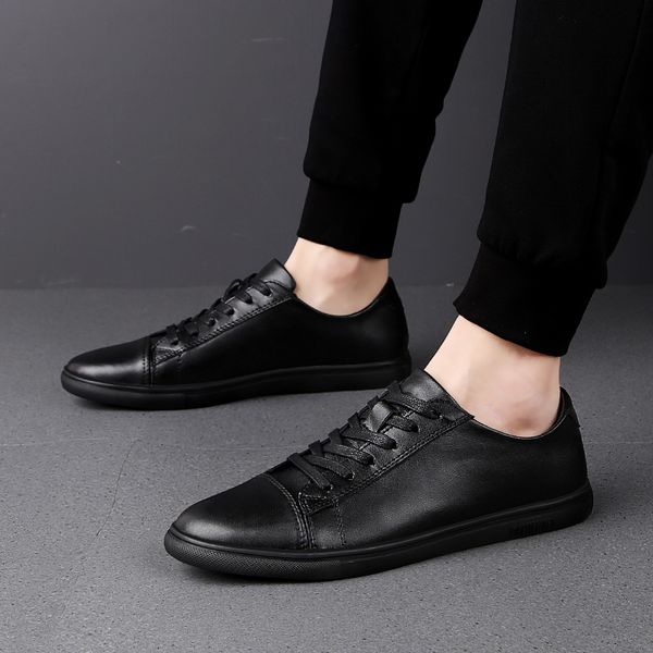 

mans shoes genuine leather lace up spring autumn men's sneakers breathable black white fashion male walking footwear shoes