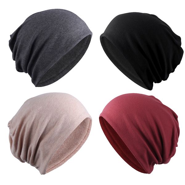 

4pieces slouchy baggy beanie chemo hat slouchy cap khaki+black+gray+wine red, White