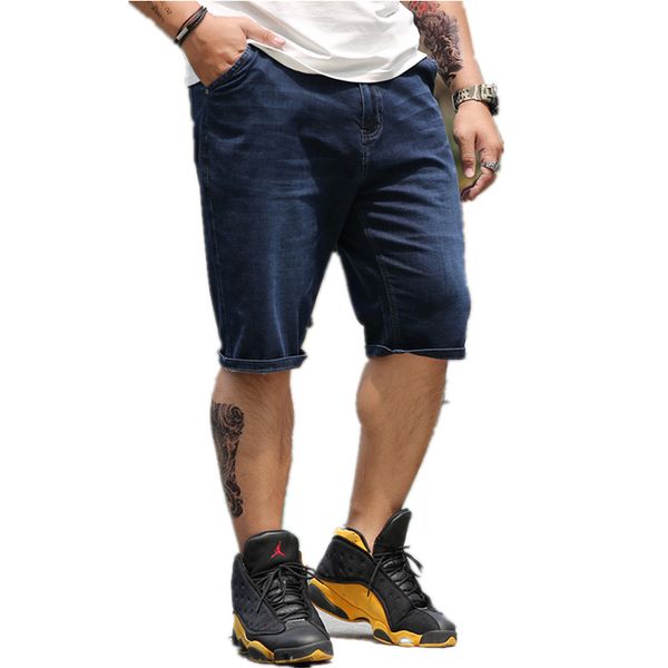 

men's shorts summer men large size fat business casual denim fashion stretch straight blue cotton short jeans male, White;black