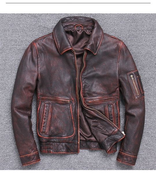 

plus ma-1 bomber leather coat,thick cowhide jacket,men's genuine leather jacket.man vintage brown leather clothes, Black;white