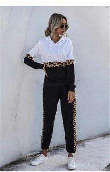 

street style casual suit women two piece outfits pants set autumn ladies designer tracksuits leopard printed, Gray