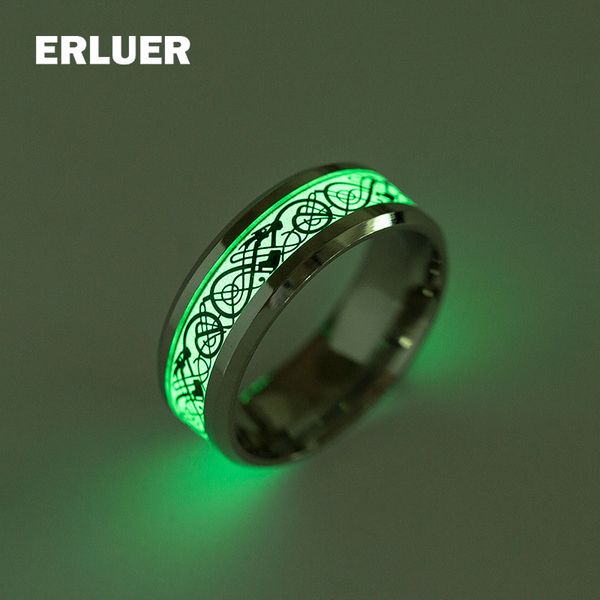 

dragon ring stainless steel luminous rings glow in the dark fluoresce dragon tattoo ring for women men jewelry anel, Golden;silver