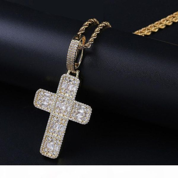

new fashion trendy gold plated full cz christian cross pendant necklace bling zircon paved hip hop necklaces for men women, Silver
