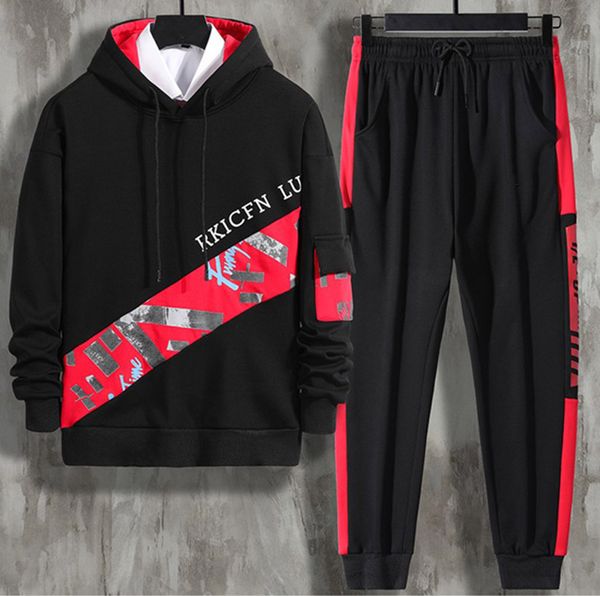 

2020 autumn new men's hooded tracksuits fashion mens letter print two pieces suits men casual pullover suits 2 colors size -3xl, Gray