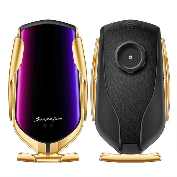 

cgjxsqi car phone holder 10w fast charging wireless charger 360 rotation infrared sensor automatic clamping gps cellphone bracket r1