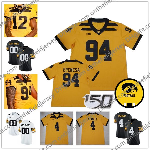 

пользовательские 2020 iowa hawkekees ncaa футбол любое имя № 4 nate stanley fant kittle king stanzi epenesa sargent jewell men youth youth j, Black