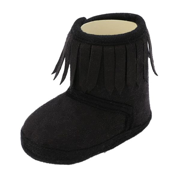 

2020 new winter newborn baby fringe boots toddler girl solid color tassel soft bottom cotton warm boots 0-18m for babies, Black;grey