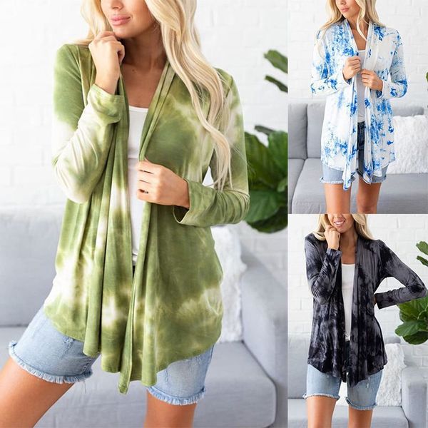 

womens designer tshirt long sleeve tie dye casual fashion loose coat tees plus size female clothing, White