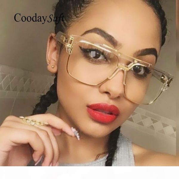 

luxury-coodaysuft brand designer oversized men sunglasses women flat sun glasses frame square male clear transparent male female, White;black