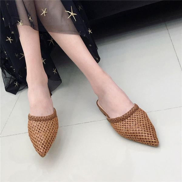 

women's low heeled slippers niufuni summer rattan grass shoes beach shoes women's slippers flat slide, Black