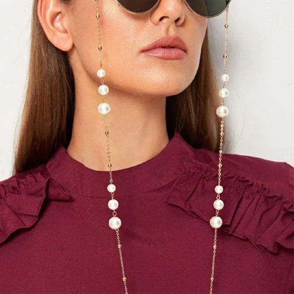 

women eyeglass chains imitation pearls sunglasses glasses chain eyewears cord holder neck rope h9, Silver