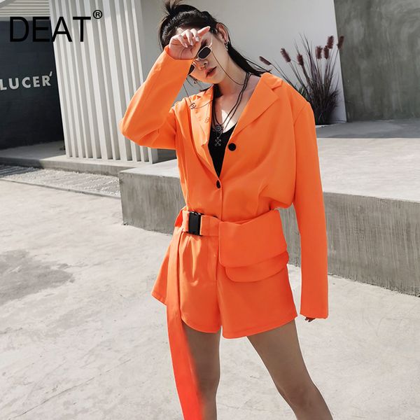 

deat 2020 new fashion summer street wear turn-down collar full sleeves single breasted waist short jumpsuit female wm96115m, Black;white