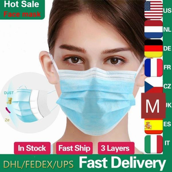 

dhl 3-7 days to us/eu 50pcs disposable face masks with elastic ear loop 3 ply breathable dust air anti-pollution face mask