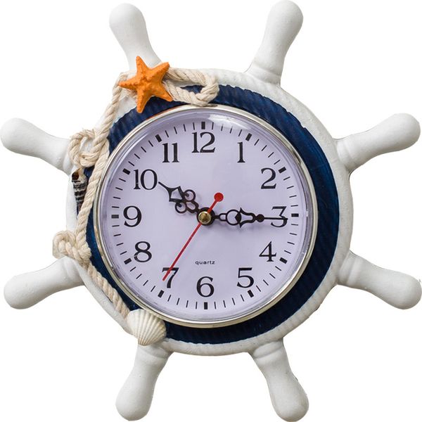

home decoration mediterranean-style wood round wall clock retro 215*25mm large wall clock anchor saat needle hanging reloj