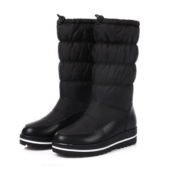 

2020 winter new leather warm down snow boots fashion casual flat bottom boots cotton shoes charm women knee high hx-93, Black