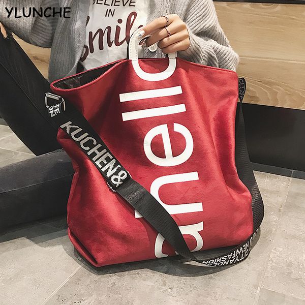 

ylunche new large-capacity velvet handbag fashion lady letter shoulder crossbody bag women's shopping bag tote