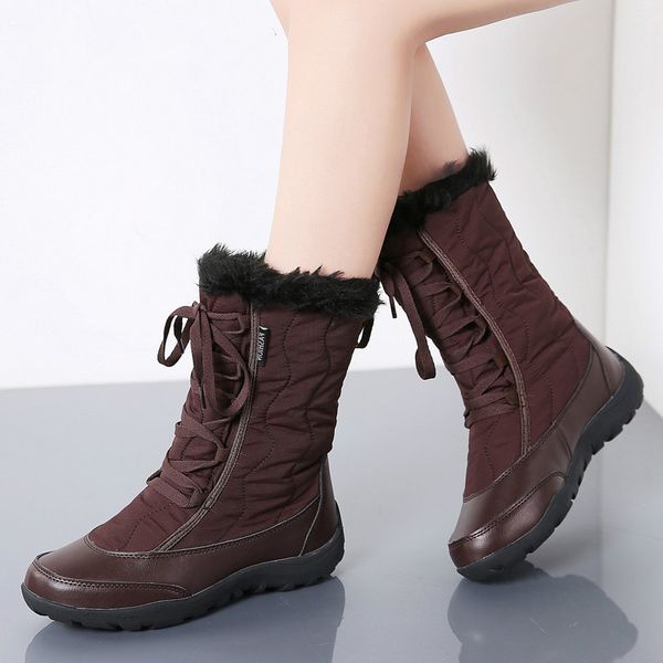 

women winter wedges snow boots shoes ladies plush mid-calf boots women warm non-slip waterproof snow, Black