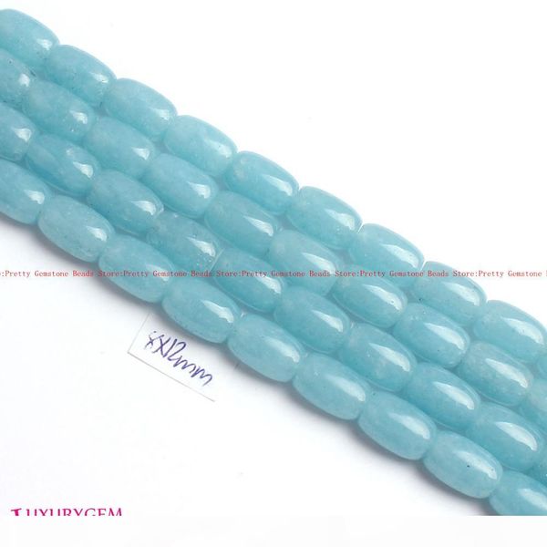 

8x12mm smooth light blue natural aquamarines stone column shape gems loose beads strand 15" jewelry making w3984, Black