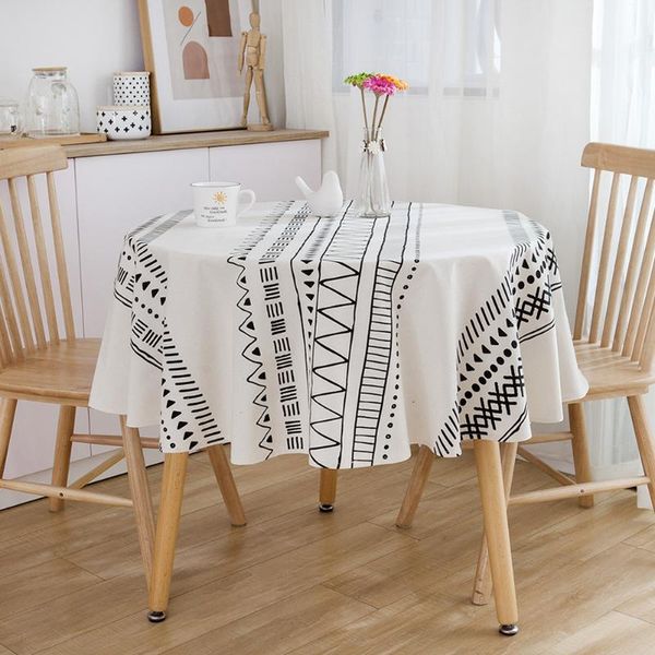 

ethnic style bohemian cotton and linen black and white printing round living room fabric decoration