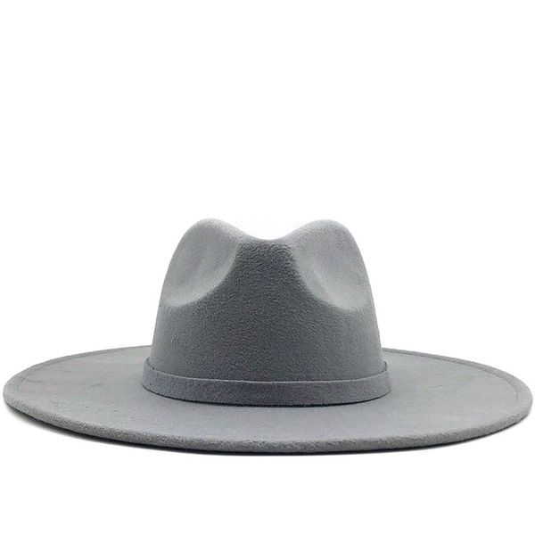 Cappelli a tesa larga Cappello Fedora per donna Tinta unita Feltro di lana Uomo Autunno Inverno Panama Gamble Cappellino jazz grigio