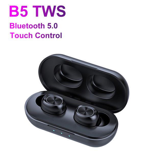 

b5 tws 5.0 bluetooth wireless earphone touch control stereo bass earbuds waterproof music headset for running with charging box