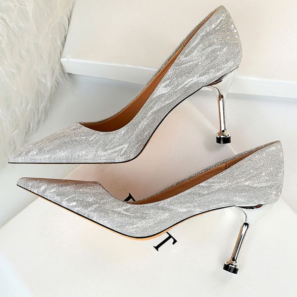

2020 women 7.5cm 9.5cm high heels pumps pointed silver elegant lady kitten low heels shoes crystal scarpins wedding bridal pumps, Black