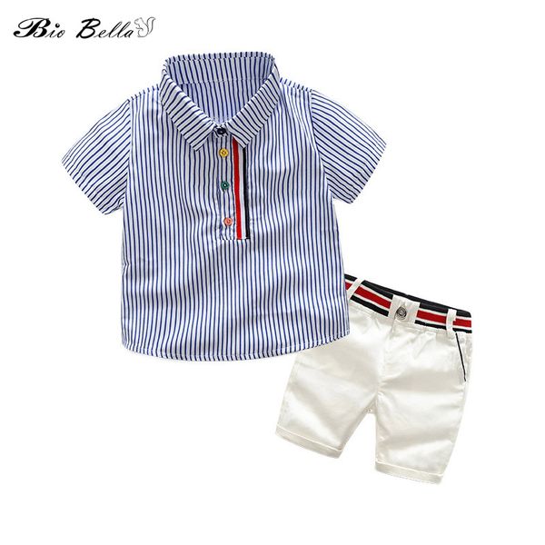 

t-shirt shorts pants set casual summer style toddler baby boys gentleman striped outfits clothes set roupas de bebes 2020, White
