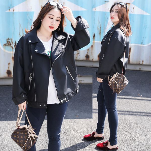 

women's leather & faux spring 2021 large personalized biker coat temperament pu jacket one off p001, Black