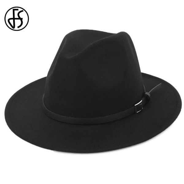 

fs women men black fedora hat with leather ribbon gentleman elegant lady autumn wide brim jazz felt hats vintage, Blue;gray