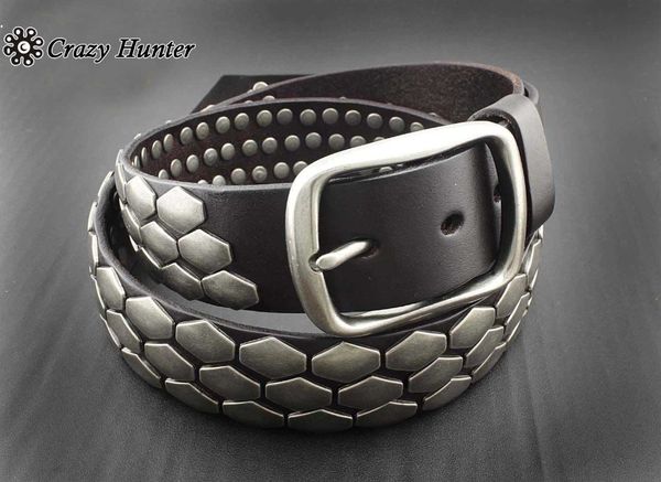 

Pin Buckle Mens Rocker Punk Biker Metal Sequin Real Leather Belt Waistband Gift
