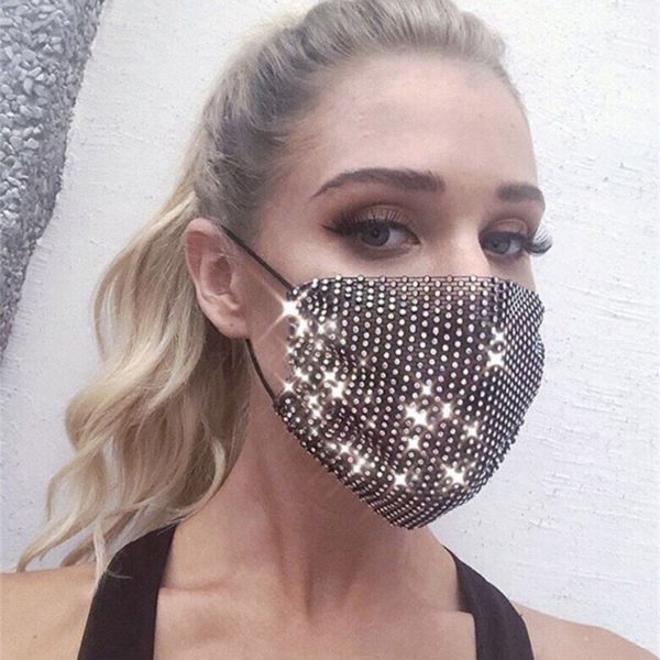 

2020 new fashion mesh masks colorful bling diamond mask rhinestone grid net mask washable personalized night market hollow mask