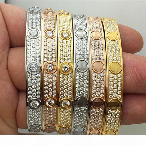 

titanium fashion luxury full diamond stainless steel bracelet womens mens designer love iced out bracelets cuff bangles screwdriver, Black