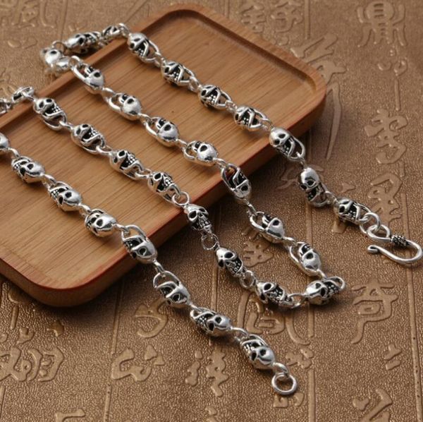 

pure silver s925 sterling 925 silver jewelry retro skull men's necklace