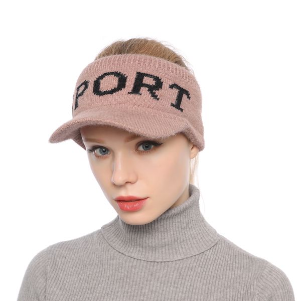

women's letters knitted hollow caps outdoor thermal wool caps running sports knitted duck tongue without top, Blue;gray
