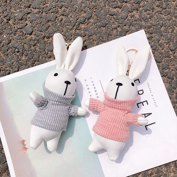 

popular creative cartoon luxury key chain cute sweater doll car key ring female schoolbag pendant fashion gifts for girls, Silver