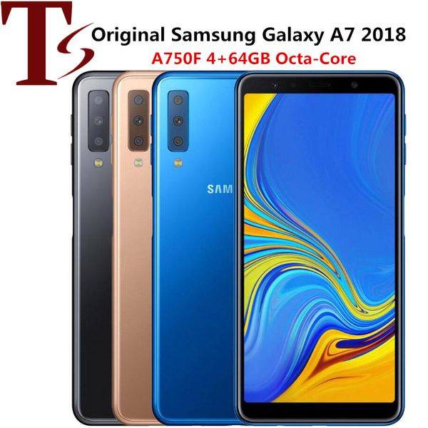 Rinnovato originale Galaxy A7 2018 A750F Dual SIM Samsung 6.0 pollici Octa core 4GB di RAM 64GB ROM 24MP sbloccato 4G LTE Smart Phone