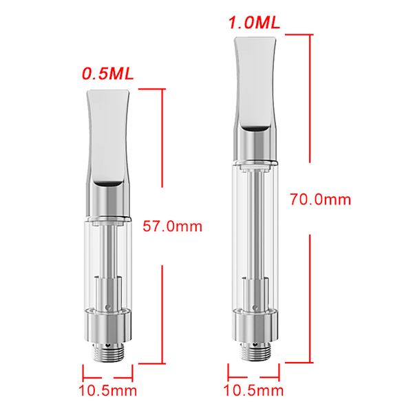 510 cartuchos de vidro cerâmicos atomizadores de óleo grosso 0,5ml 1ml tanque vaporizador com ponta plana de metal