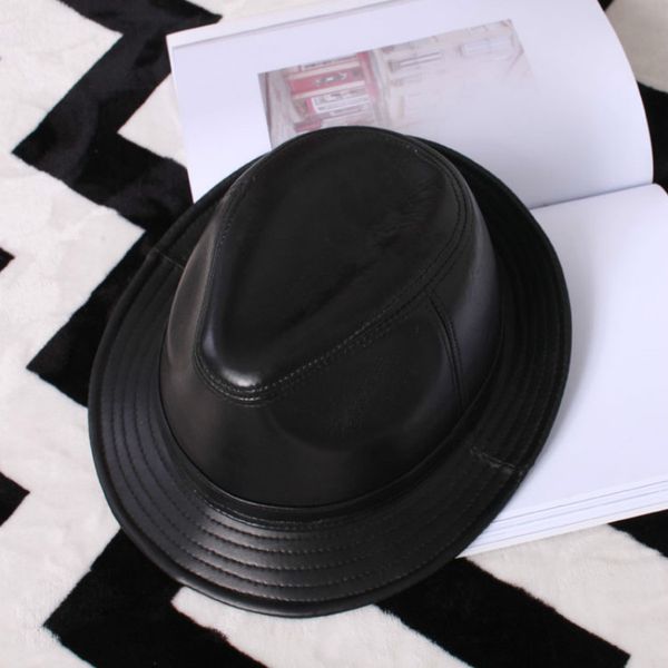 

winter men's jazz fedoras hat gentlemen's genuine leather sheepskin hats middle-aged elderly male party casual cap h6950, Blue;gray