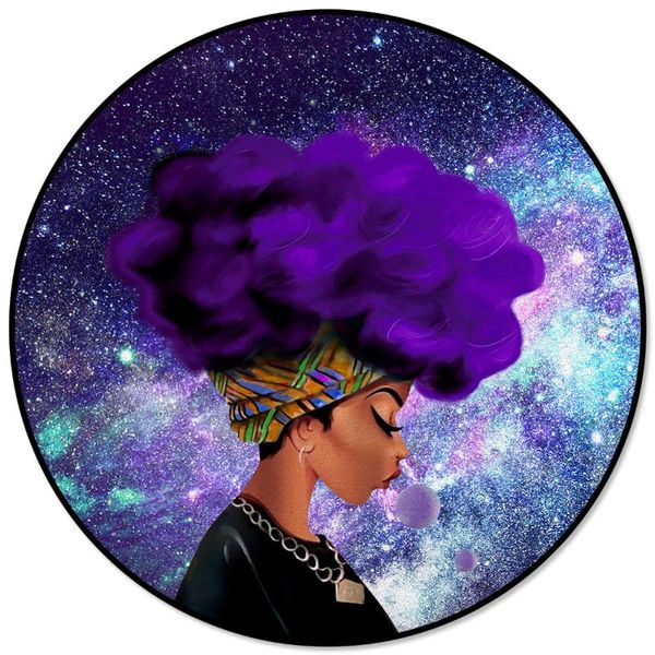 

african woman female purple hair starry sky round carpets for living room bedroom area rugs soft home decor rug kitchen mats