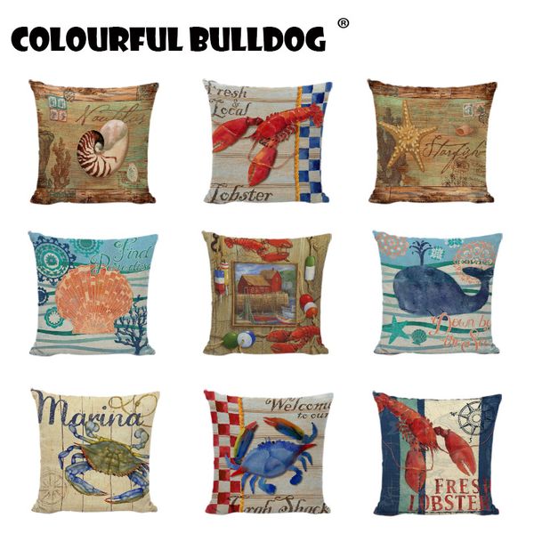 

ocean style sea turtle print square cotton linen ocs seashell sofa throw cushion cover nautical home decorative pillow cases