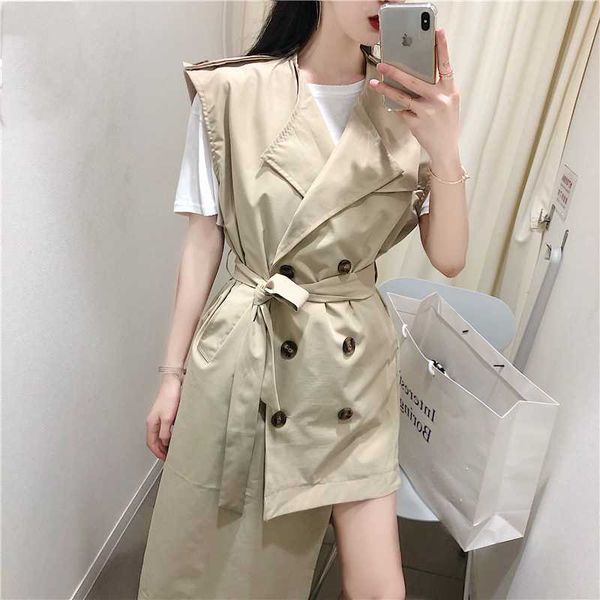 

women's jackets jacket women lrregular long loose fit khaki big size false vintage lapel leeveless coat fashion tid veste cuir, Black;brown