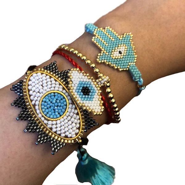 

bluestar 2020 turkish evil eye bracelets set miyuki bracelet for women eye shape woven bangle set tassel jewelry, Black