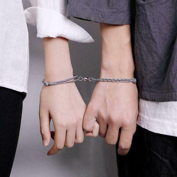

2pcs couple bracelet rope braided distance magnetic jewelry lover kit magnetic bracelet -mx8, Golden;silver